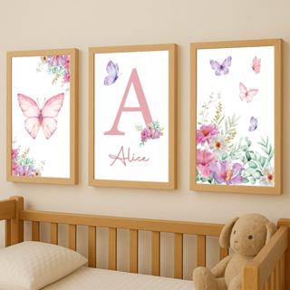 Quadros Decorativos Borboletas Com Nome, Decoração Quarto De Irmãs, Jardim, Moldura Fake, Floral em Oferta na Shopee