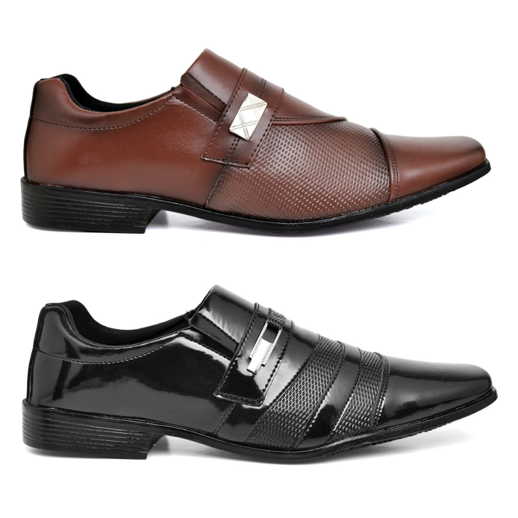 Kit 2 Pares Sapato Social Masculino Marrom Preto Verniz Confortável Festa Casamento Moderno Elegante