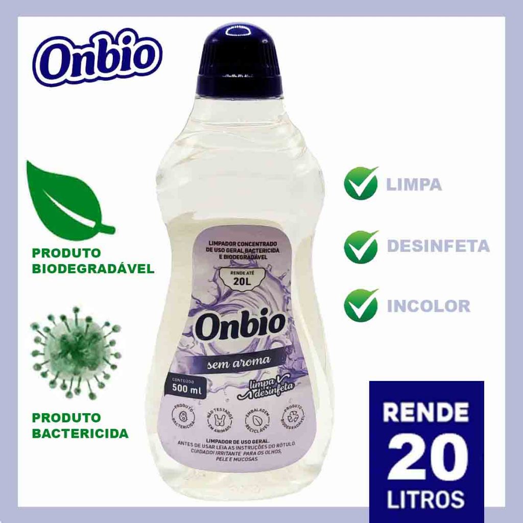 Limpa Tudo Concentrado Biodegradável E Bactericida De Uso Geral Onbio Sem Aroma Rende 20 Litros