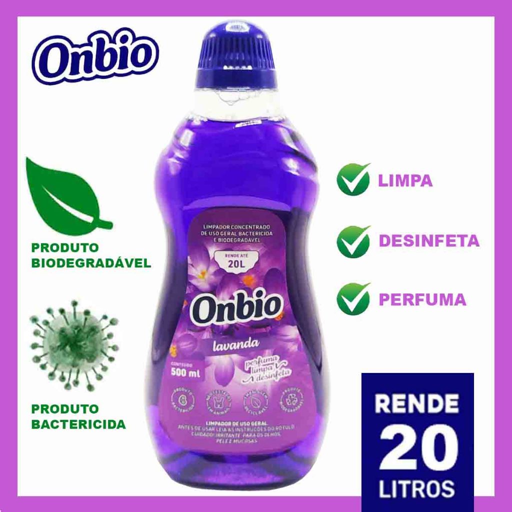 Limpa Tudo Concentrado Biodegradável E Bactericida De Uso Geral Onbio Lavanda Rende 20 Litros