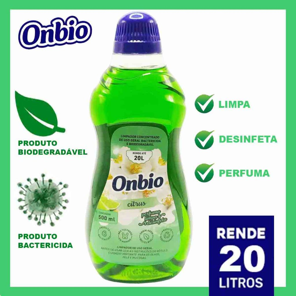 Limpa Tudo Concentrado Biodegradável E Bactericida De Uso Geral Onbio Citrus Rende 20 Litros