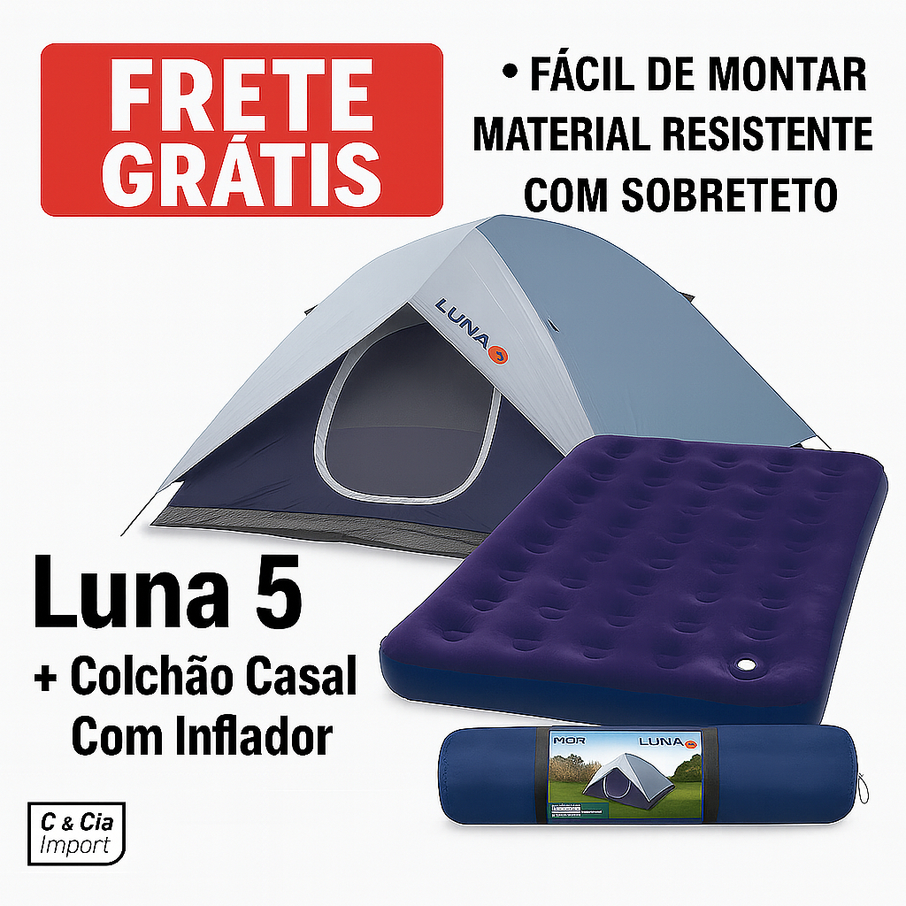 Barraca 5 Lugares Luna + Colchão Casal + Bomba De Pé Camping em Oferta na Shopee