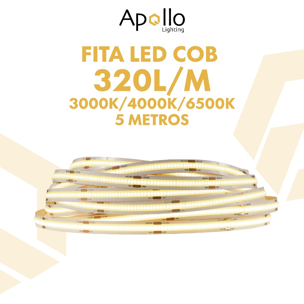 Fita LED COB 12V 5M 320LEDs/M Flexível De Alta Densidade 3000K 4000K 6500K Decoração em Oferta na Shopee