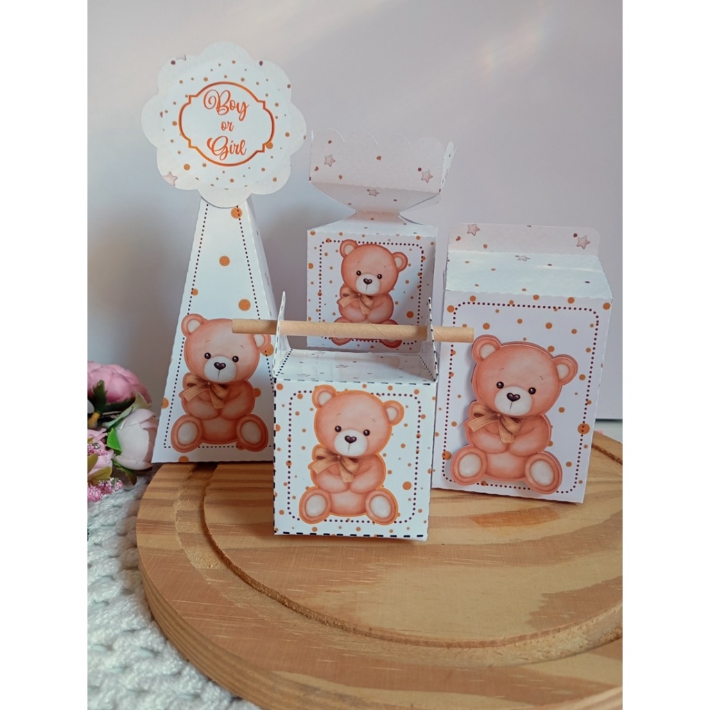 KIT PEGUE E MONTE - Kit Chá Revelação Ursinho Neutro - Lembrancinhas - Caixinha Personalizada