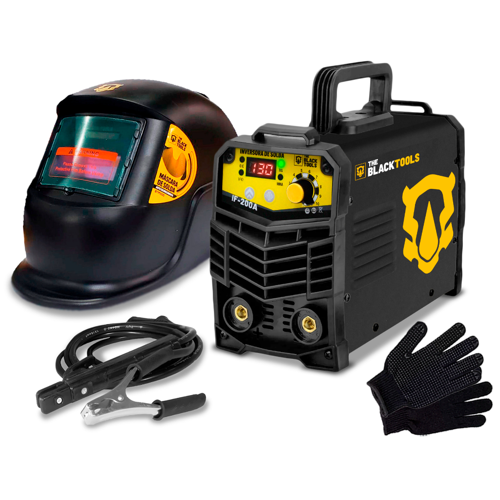 Máquina Inversora De Solda Portatil Mma Tig Eletrodo 130a The Black Tools + Máscara Solda + Luvas