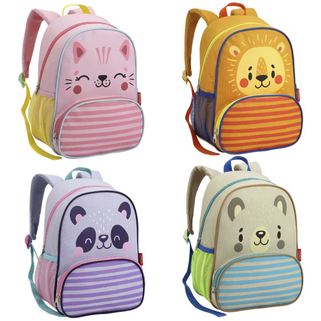 Mochila de Costas Infantil Bichinhos Animais Criança Escolar Creche Passeio Urso Gato Leão Panda