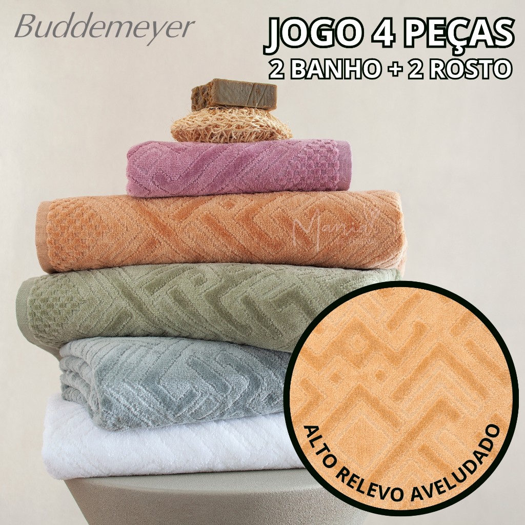 Jogo De Toalha Buddemeyer 4 peças 100% Algodão Grossa Aveludada 430g/m² Geo em Oferta na Shopee