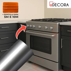 Adesivo Vinil 50cm Película Prata Para Fogão Tipo Inox Impermeável Envelopar Decorar + Espátula P Aplicação