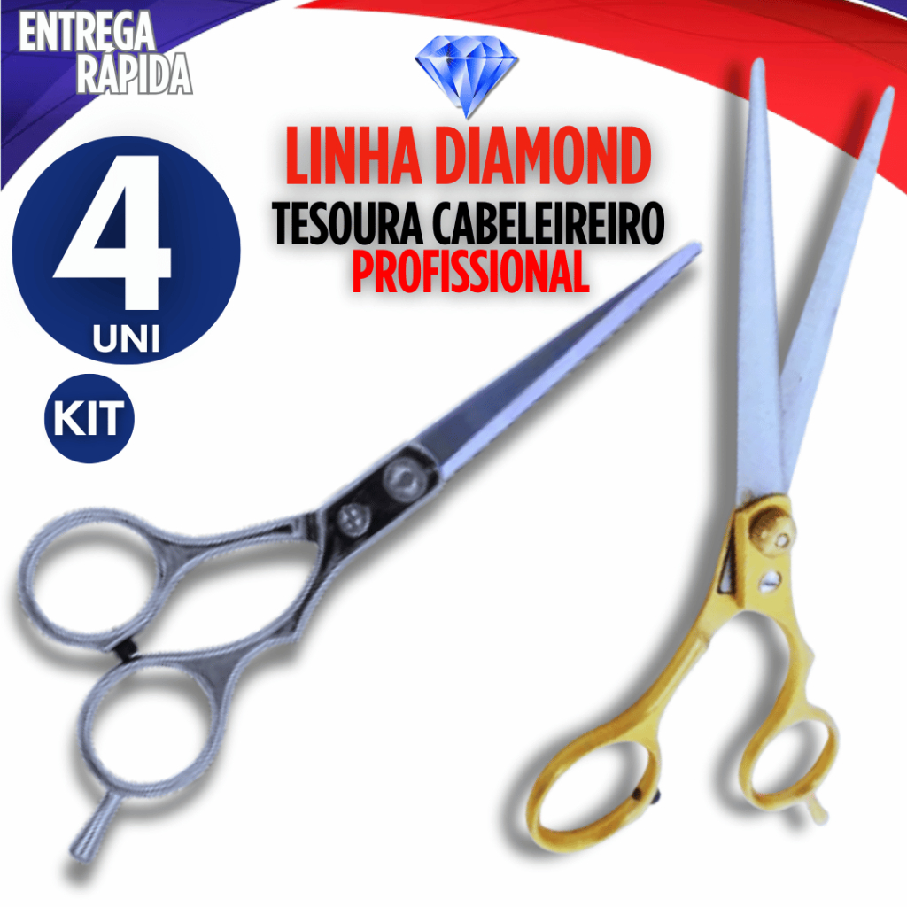 Jogo 04 Tesoura de Cabelereiro Profissional Aço Inoxidável Fio Navalha Resistencia e Durabilidade Qualidade Garantida