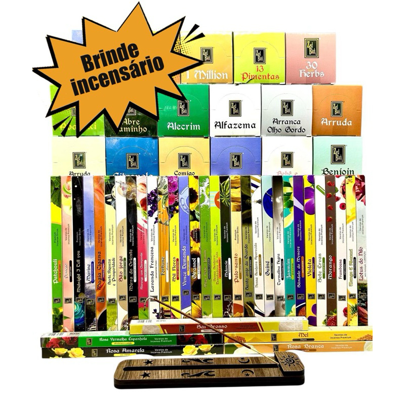 Imagem Incenso Indiano Zed Black Sortido NOVO c/25 (7 varetas) + incensário