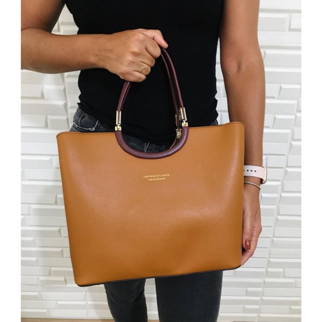 Bolsa Feminina Tote Saco Elegante Veryrio Couro Espaçosa Trabalho Casual Alça de Ombro e Transversal
