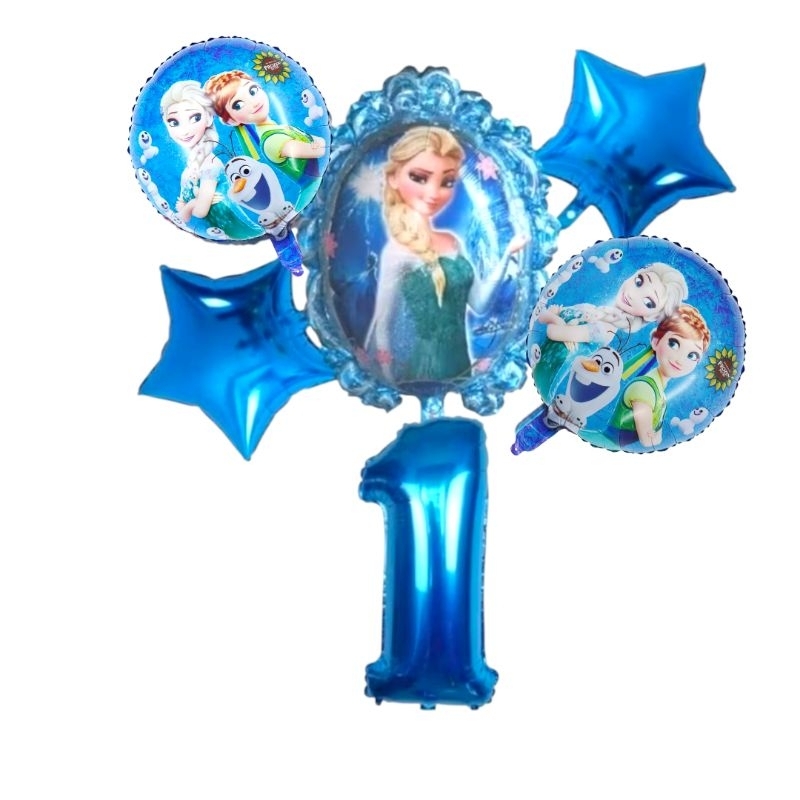 Kit c/6 balões Frozen espelho mede 50 cm/estrela/redondo mede 45 cm/número mede 40 cm em Oferta na Shopee