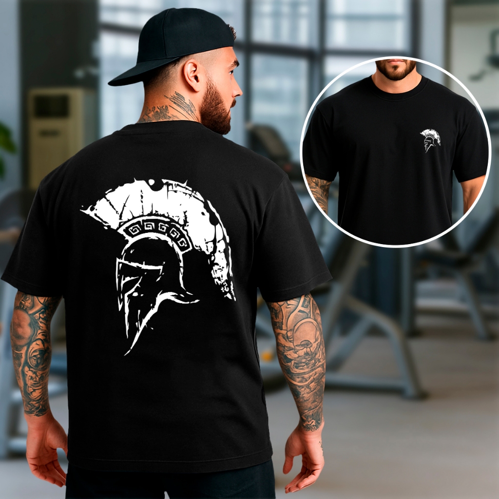 Camiseta Oversized Espartano Capacete de Guerra Streetwear Gym Maromba Estampa Academia Promoção