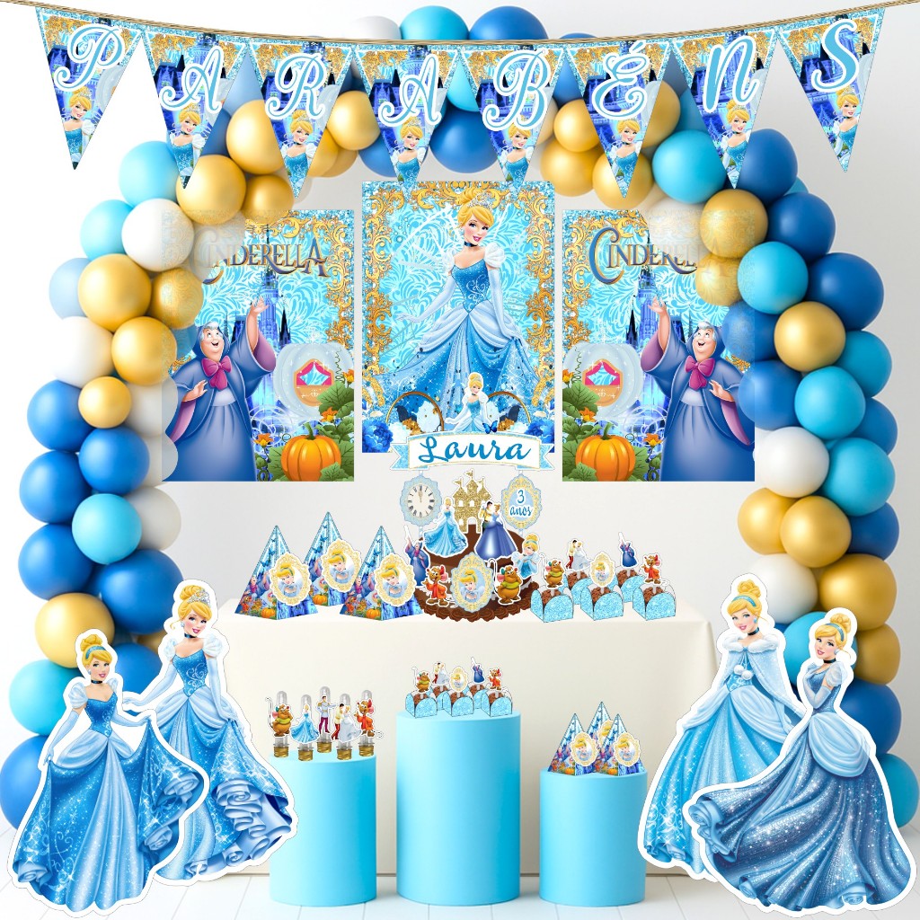 Kit Festa Aniversário Personalizado Cinderela 78 itens - Decoração Mesversario Lembrancinhas