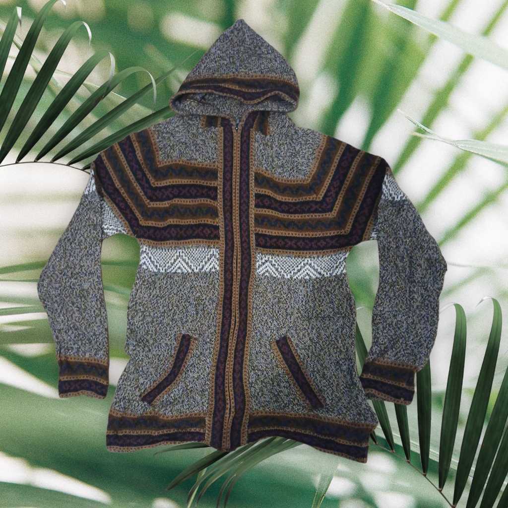 Casaco Peruano Artesanal Cinza Hippie Estilo Boho