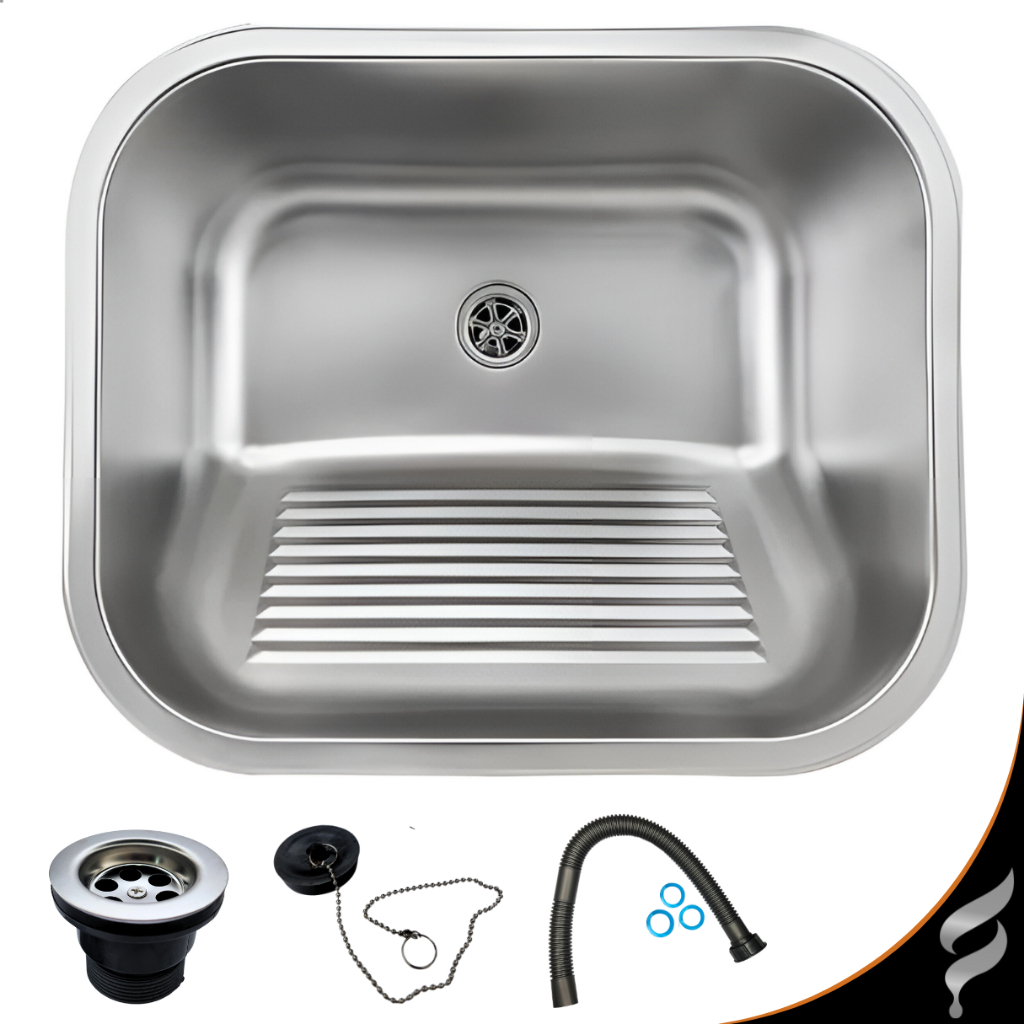 Tanque Lavanderia 50 X 45 Em Aço Inox 201 Com Válvula e Sifão Escovado Monobloco Softinox