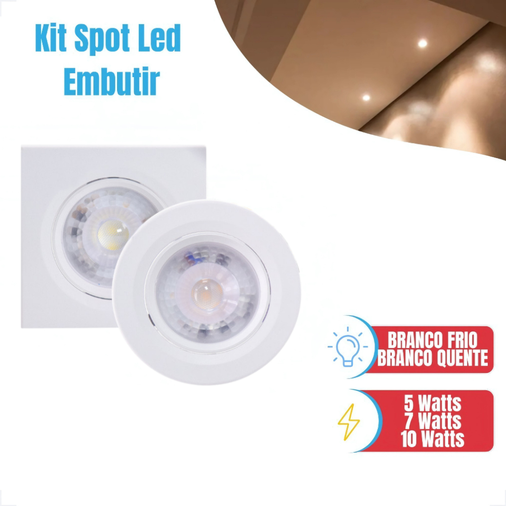 Luminária Led Spot 5w 7w10w Redondo Quadrado Embutir Branco Frio Quente - Gesso 1UN 3UN 5UN ALTO em Oferta na Shopee