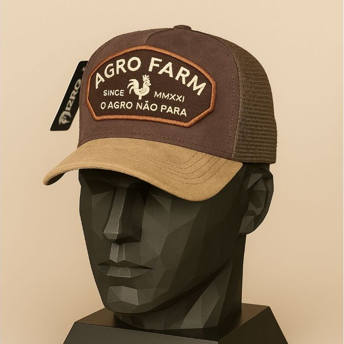 Boné Trucker AGRO FARM marrom e bege – O Agro Não Para