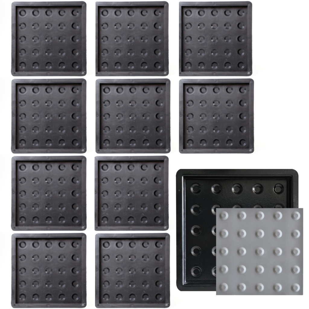 Kit 10 Forma Plastica Molde Matriz p Piso Concreto Rua Chão Tátil 25x25x2,5 Alerta Bolinha Indicativo Sinalizador