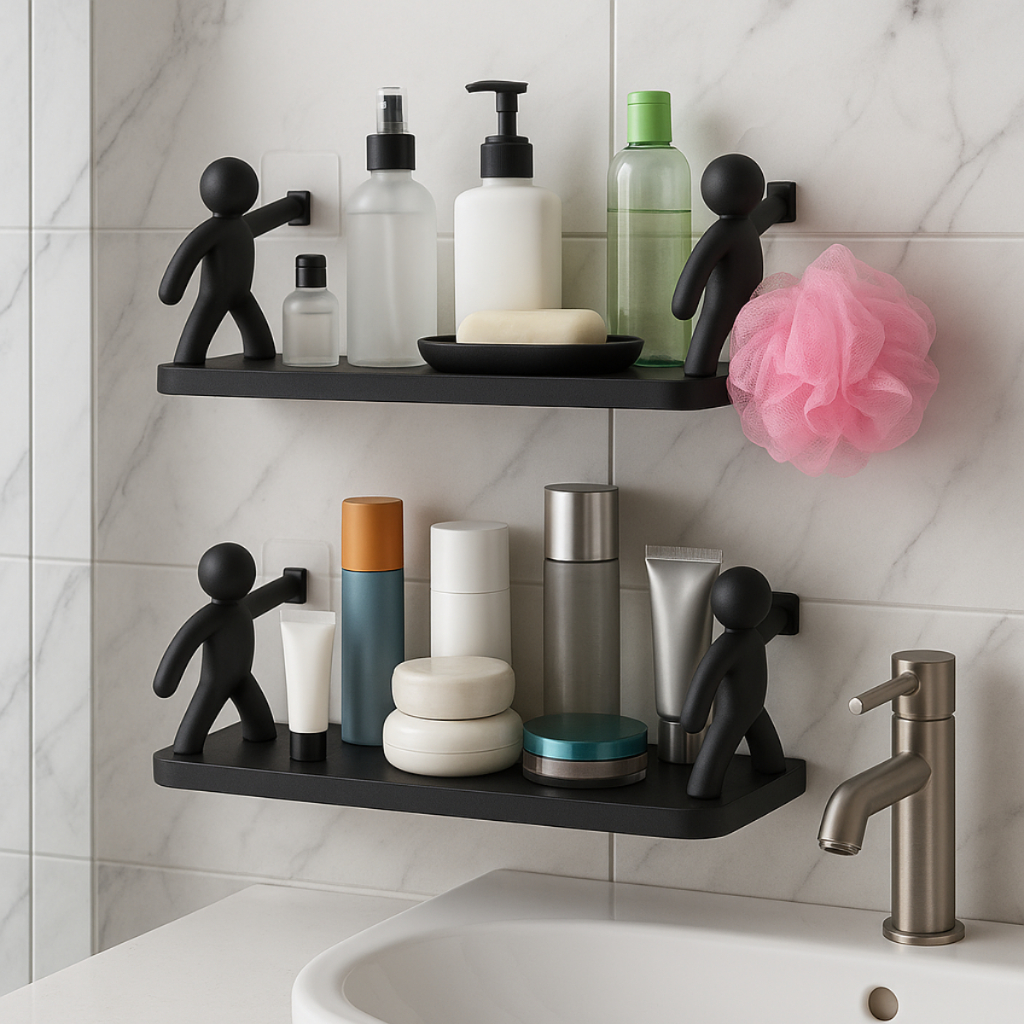 Kit 1 ou 4 Prateleiras com Boneco Suporte – Multifuncional para Organização no Quarto ou Banheiro