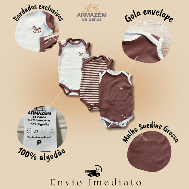 Kit 3 body Regatas Vintage Tons Terrosos Bebê 100% Algodão Boho Chic Menino Minimalista