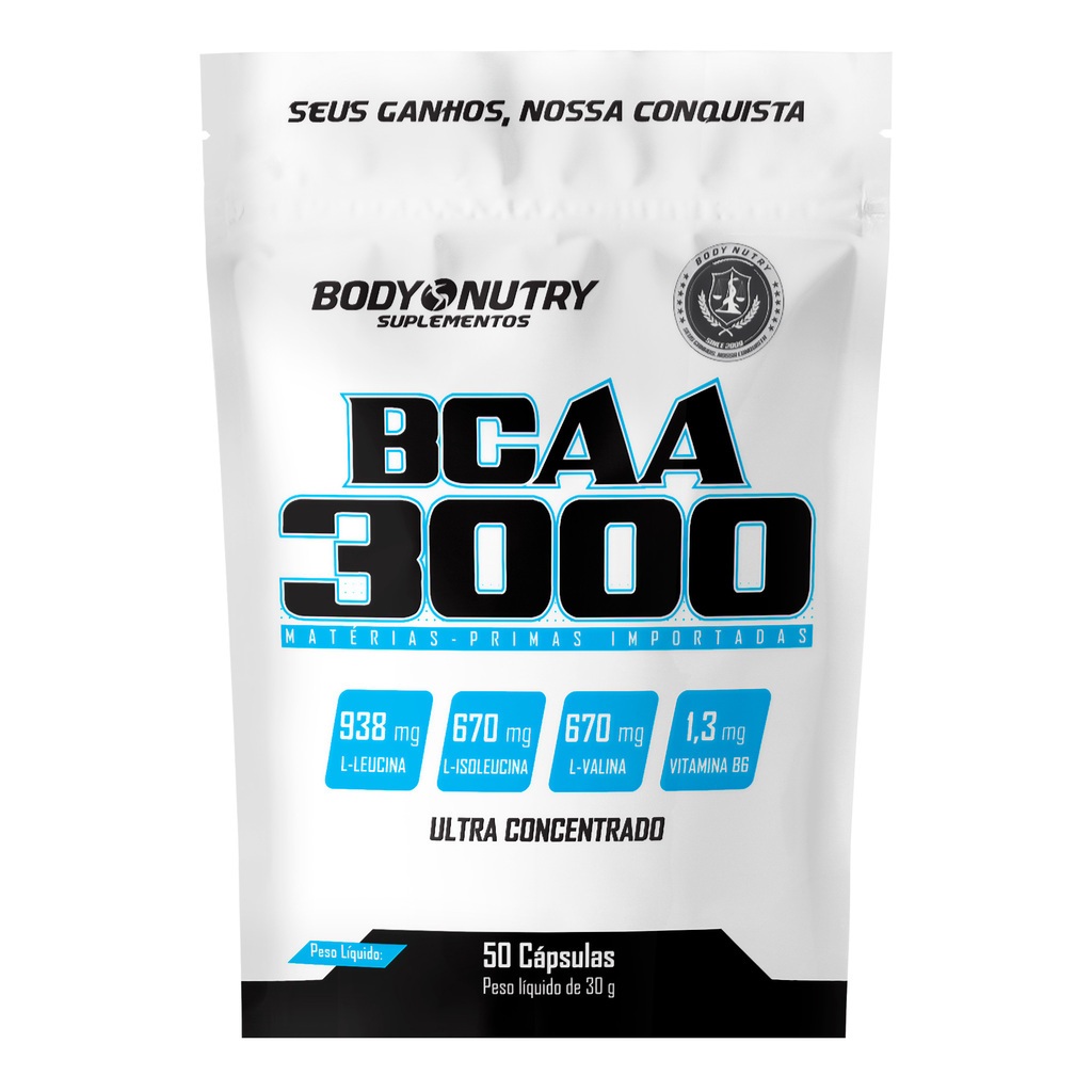 BCAA 3000, 50 Cápsulas Gelatinosas - Body Nutry em Oferta na Shopee