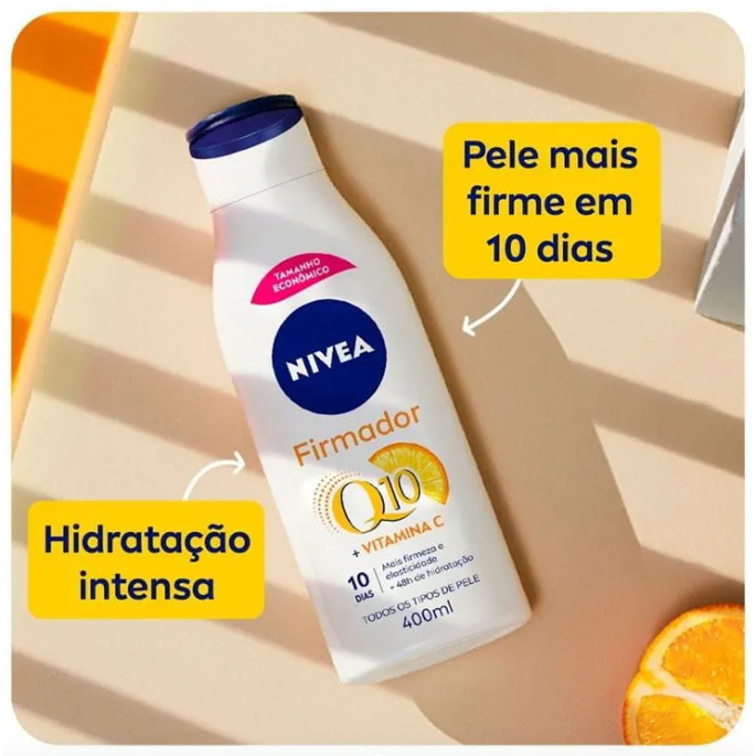 Detalhes do NIVEA Loção Deo‑Hidratante Firmador Q10 + Vitamina C – Pele Seca (400 mL)