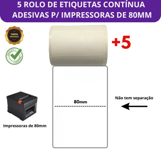 5 Rolo De Etiquetas Contínua Adesivas Para Impressoras térmicas De 80mm em Oferta na Shopee