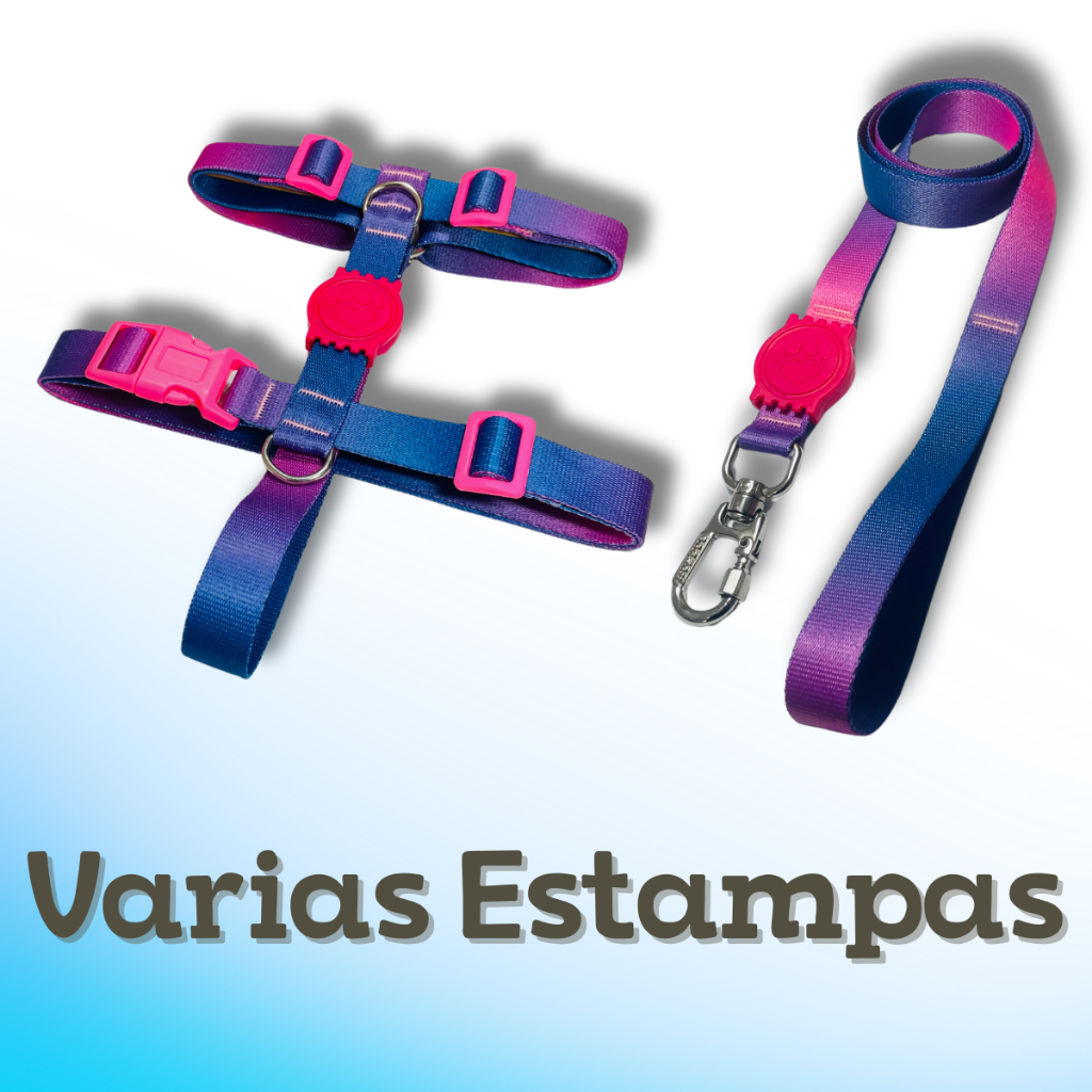 Coleira Peitoral H Anti Puxão e Guia 1,10m para Cachorro Varias Estampas em Oferta na Shopee