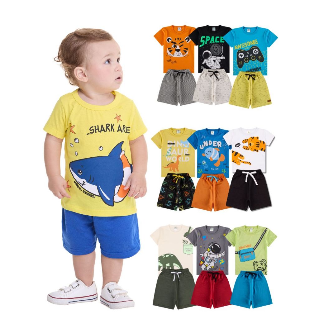 Kit Sortido 2, 6 ou10 Peças de Roupas Infantil Bebê Menino (5 Camisetas + 5 Bermudas) ou 6 Peças de Roupa Bebê Conjunto em Oferta na Shopee