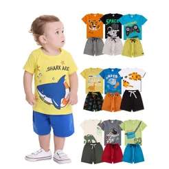 Kit Sortido 6 ou10 Peças de Roupas Infantil Bebê Menino (5 Camisetas + 5 Bermudas) ou 6 Peças de Roupa Bebê Conjunto