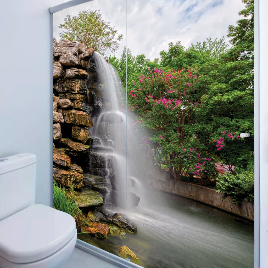 Adesivo Para Box Banheiro Cachoeira Floral 3d 2 Folhas Várias Medidas
