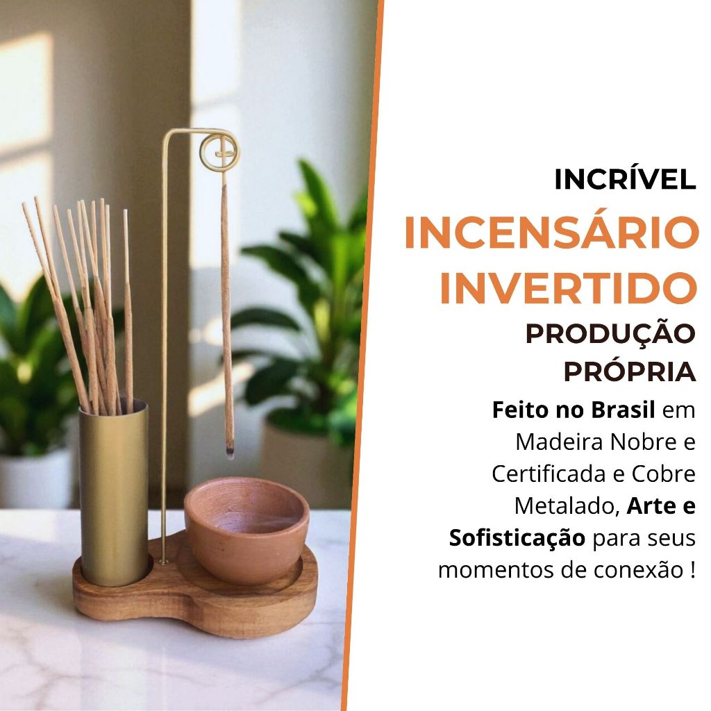 Imagem Porta incenso Invertido de madeira com coletor de cinza e armazenador de incenso