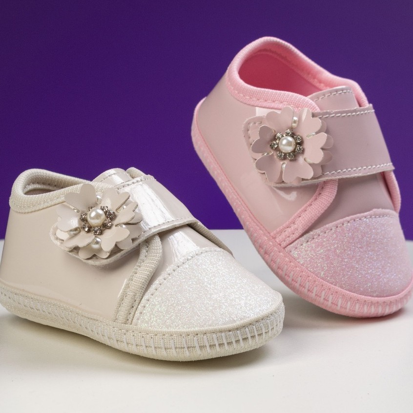 Tênis Feminino Bebê Infantil Flor Brilho Delicado Menina Criança JR Calçados Promoção Envio Imediato