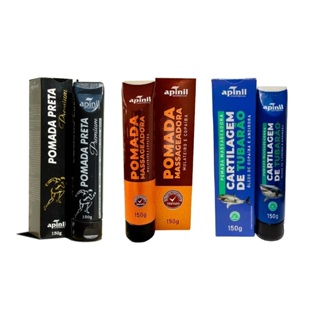 Kit 3un Pomada Massageadora 150g Pomada Preta Premium + Cartilagem de Tubarão + Mulateiro e Copaíba - Apinil em Oferta na Shopee