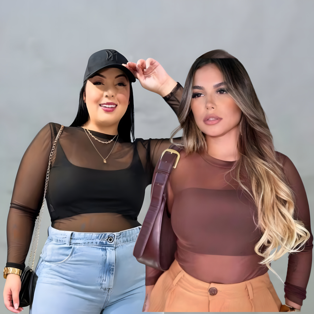 Kit C/ 2 Body Feminino Manga Longa De Tule Festa Balada Plus Size em Oferta na Shopee