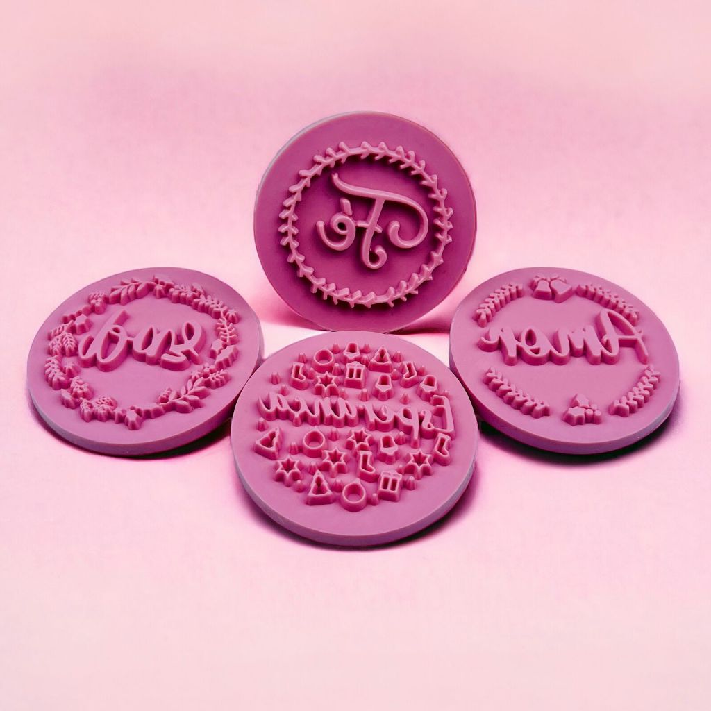 kit carimbo 5cm ROSA BONS DESEJOS marcadores para doces e confeitarias - Home & Living