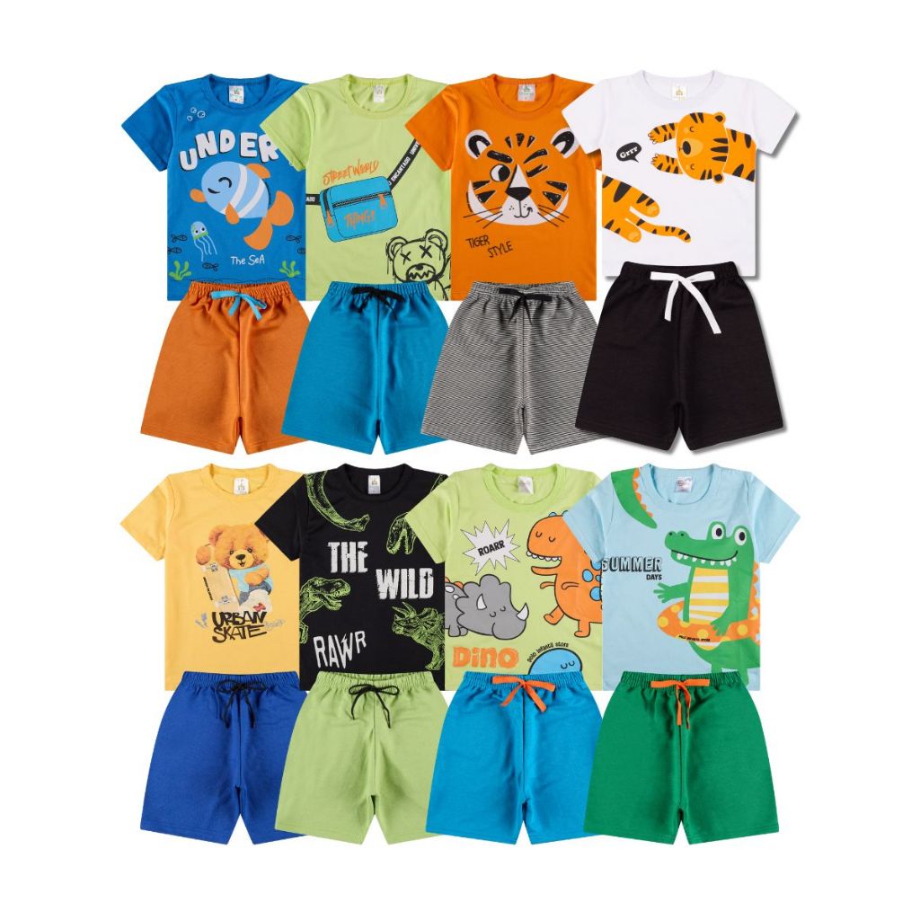 Kit Sortido 2, 6 ou 10 Peças de Roupas Infantil Bebê Menino (Camisetas + Bermudas) Roupa Bebê Conjunto Masculino