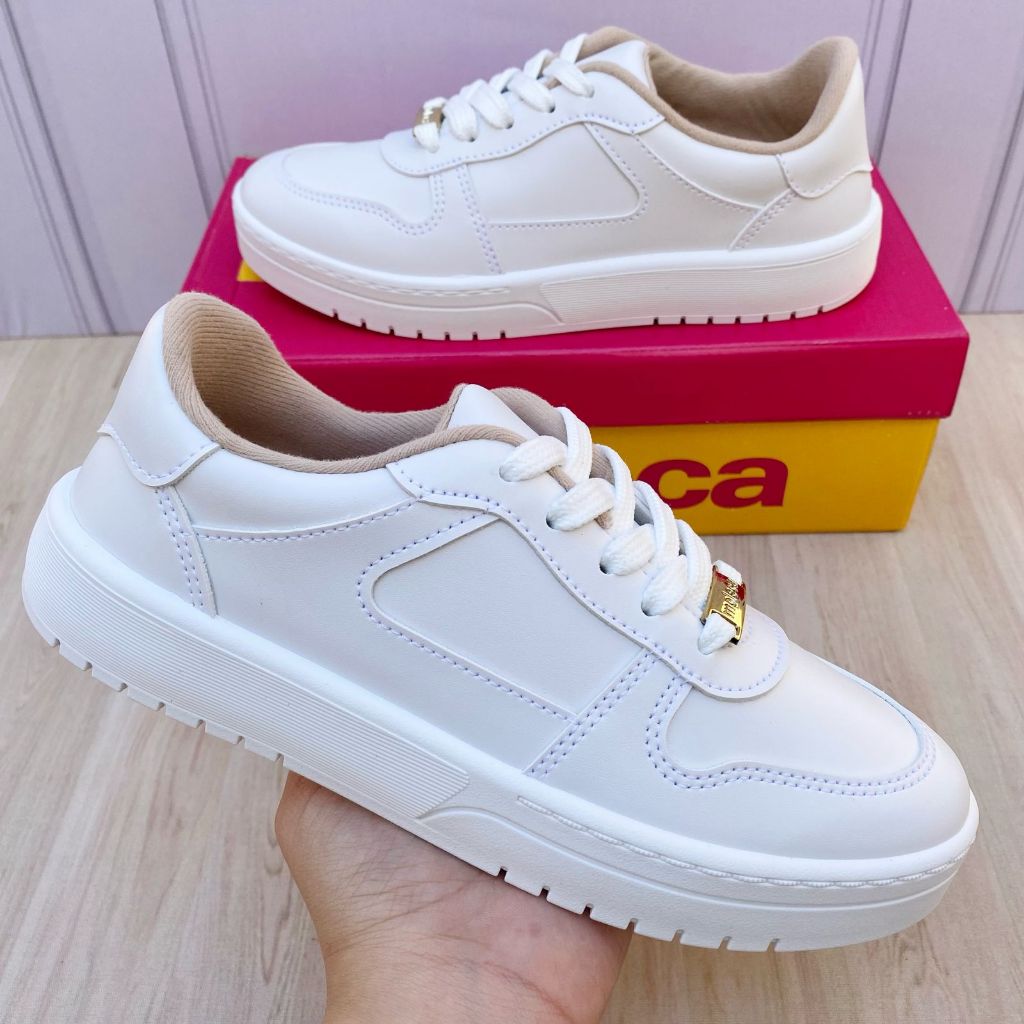 Tênis Sapato Feminino Moleca Costura Casual Moda Confortável Couro Sintético