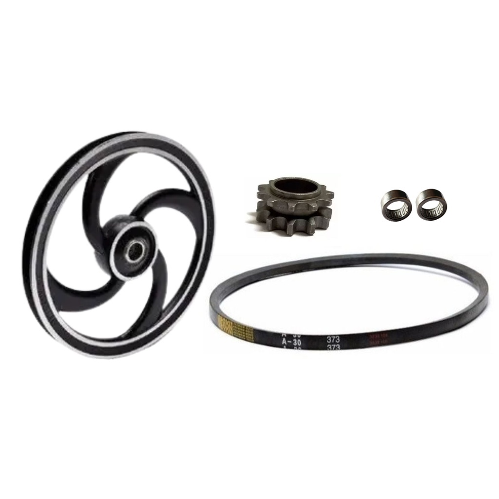 Kit Polia com Correia Lisa, Pinhão 11 Dentes E 2 Rolamentos Mobilete Bikelete