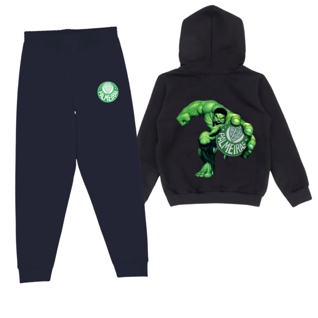 Conjunto de Moletom Canguru Masculino Feminino Futebol Times Brasileirão Abrigo Palmeiras Infantil e juvenil