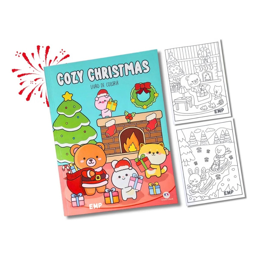 Livro Caderno 32 Páginas Para Colorir Férias Cozy Christmas  - Pintar Desenhar Tiktok Antiestresse