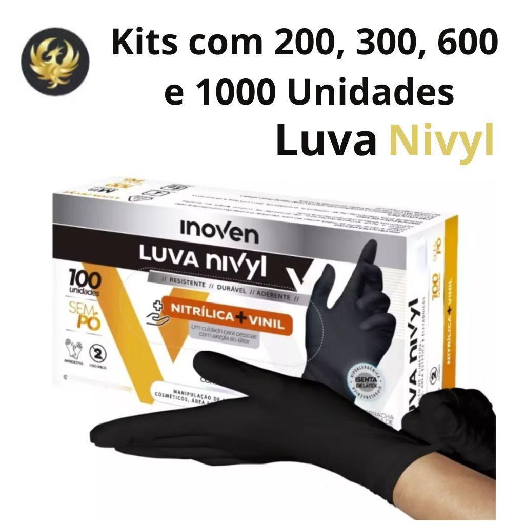Luva Nivyl Sem Pó Kits 200, 300, 600 e 1000 Unidades PRETA