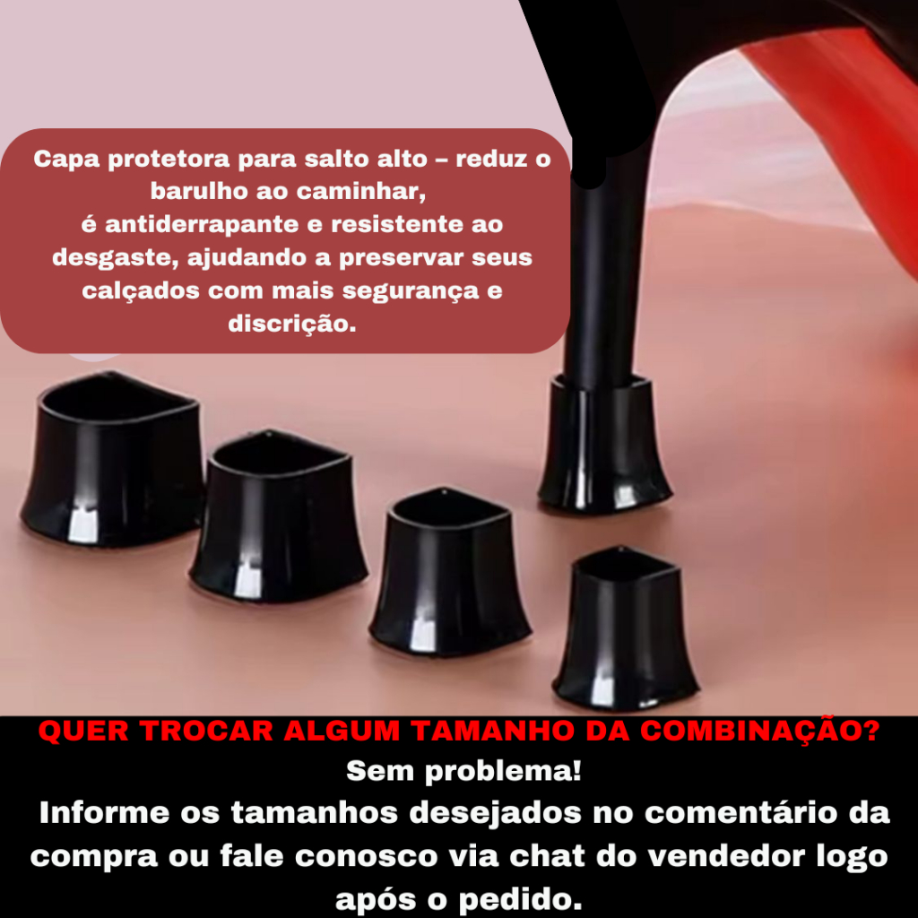 KIT 6 PEÇAS (3 pares) – Protetor para Salto Fino | Evita Ruído e Desgaste | Várias Combinações de Tamanho — imagem 2 de 2