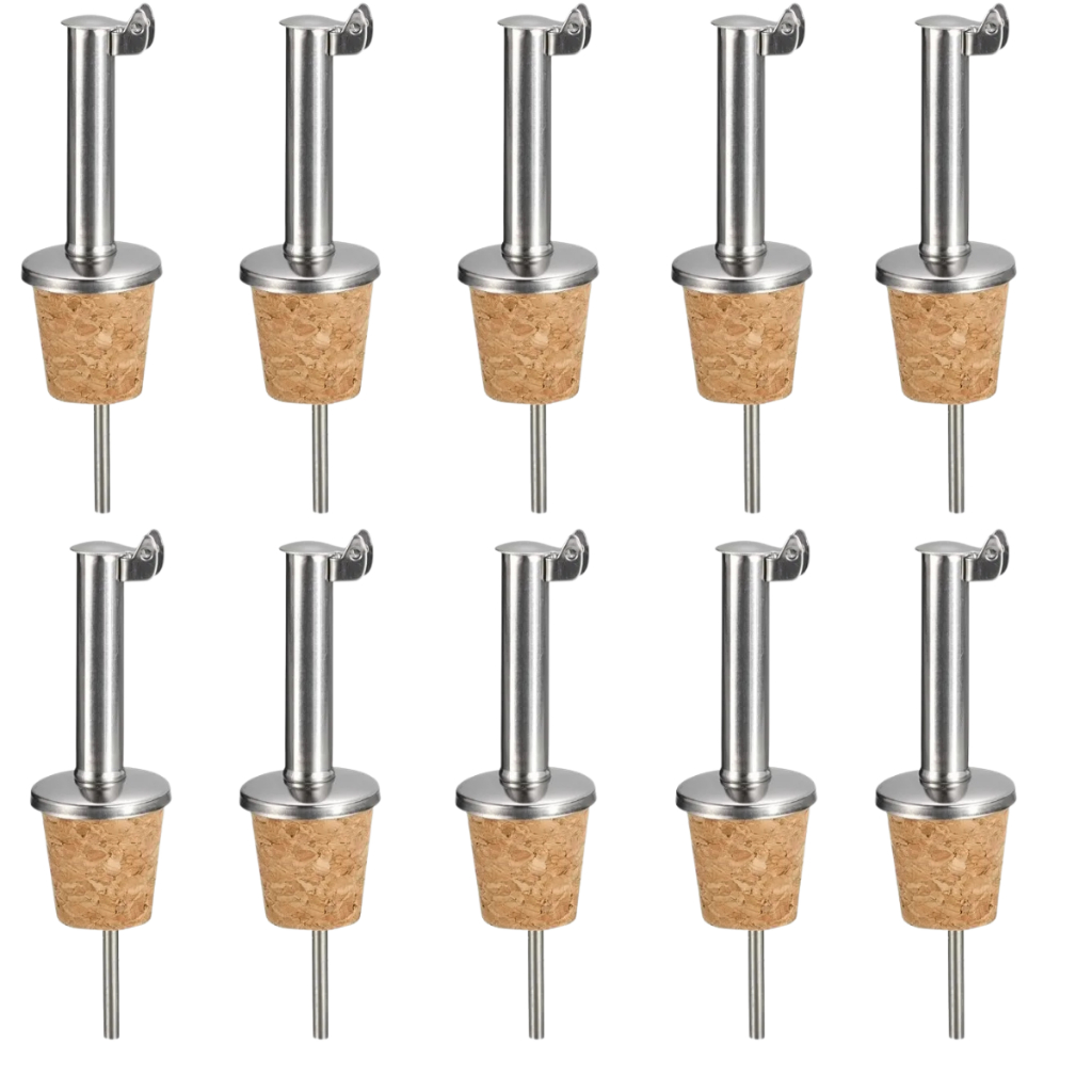 Kit 4 8 ou 10 Bicos Dosadores Inox com Tampa Rolha Cortiça para Garrafa Azeite Vinho Não Escorre