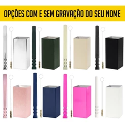 Kit Terere Inox Copo Cuia Quadrado Bomba V6 com Telinha Diversas Cores com Escova de Limpeza