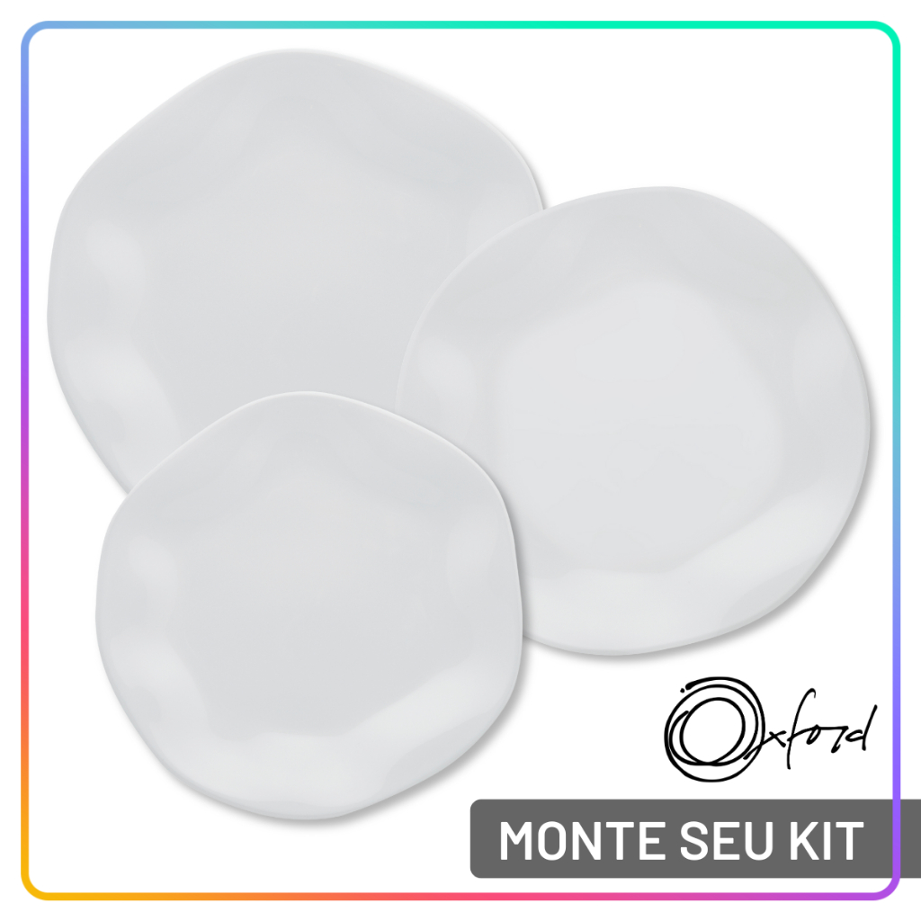 Aparelho de Jantar Oxford White Jogo de Pratos Rasos, Fundos e Sobremesa Porcelana com Opções de Kit - Home & Living