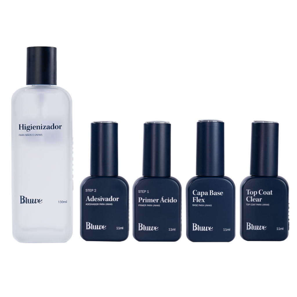 Kit Bluwe Blindagem Alongamento - Higienizador Ácido Adesivador Capa Base Flex Top Coat