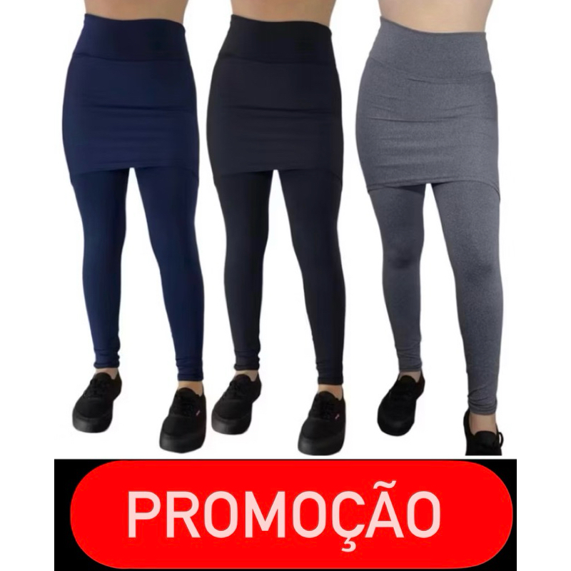 Kit 3 Calça Legging Academia Suplex Saia justa Tapa Bumbum Fitnes Malhar