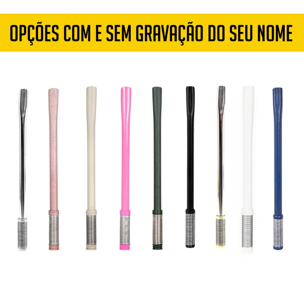 Bomba para Tereré Inox Modelo Bojo Mola com Telinha Diversas Cores com Escova de Limpeza em Oferta na Shopee